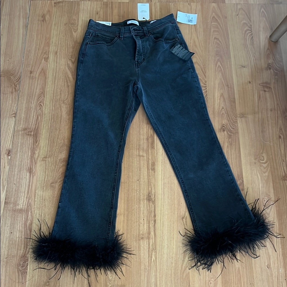 Black Feather Trim Women Jeans from Forever 21 New with tags